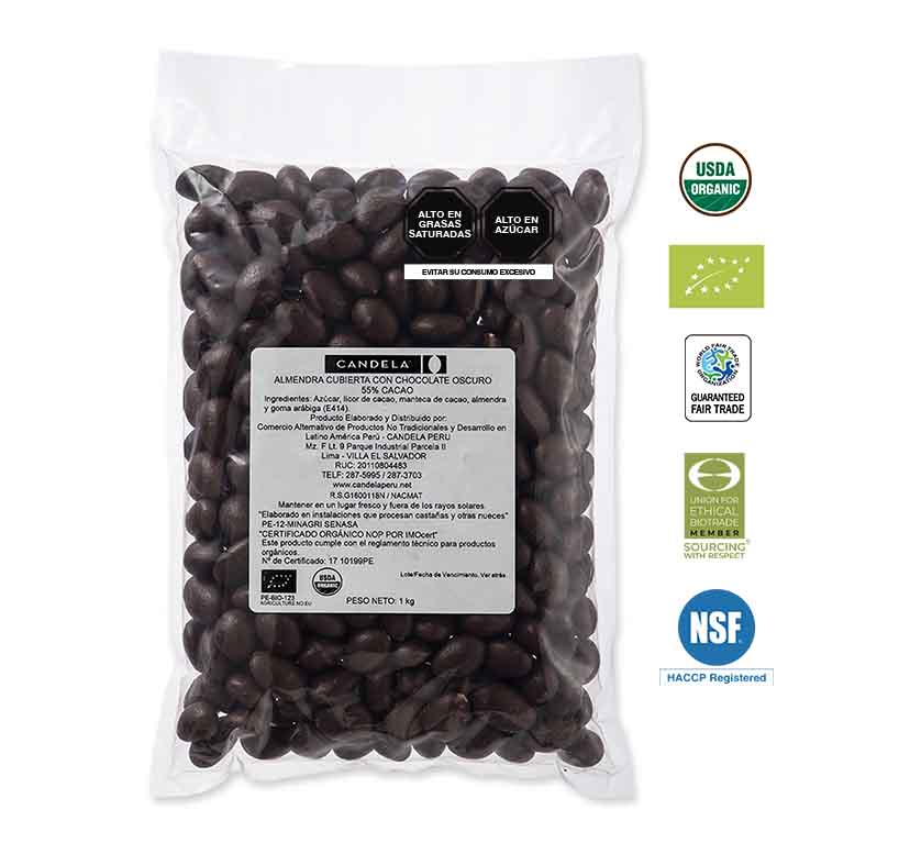 Almendra Cubierta con Chocolate Orgánico 1Kg / 55% Cacao