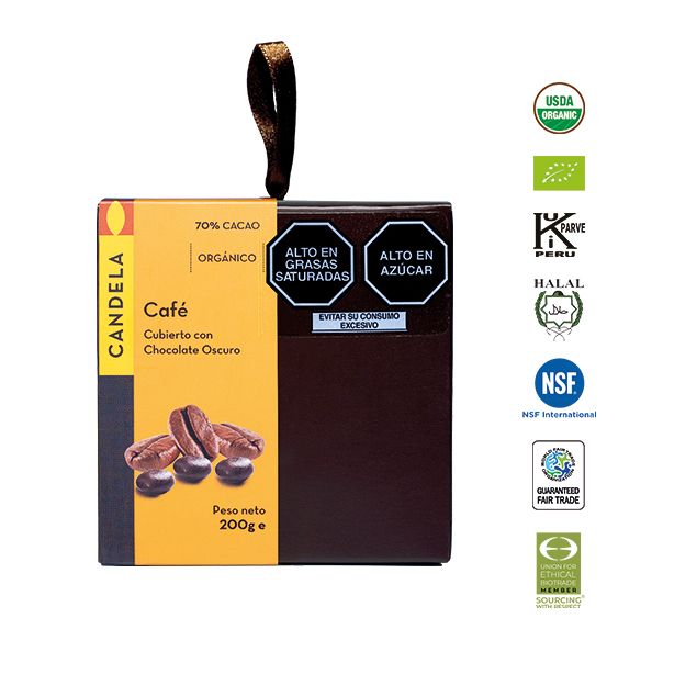 Café cubierto con Chocolate Orgánico 200g / 70% Cacao