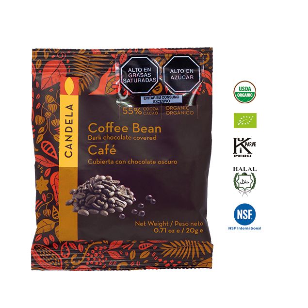 Café Cubierto con Chocolate Orgánico 20g / 55% Cacao / Caja de 16 unidades