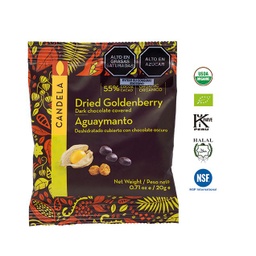 Aguaymanto Deshidratado Cubierta con Chocolate Orgánico 20g / 55% Cacao / Caja de 16 unidades